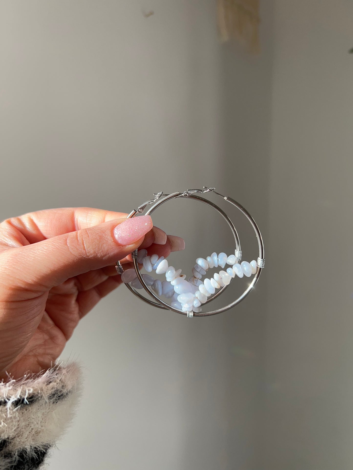 Orecchini Cerchio con Agata Blue Lace🩵