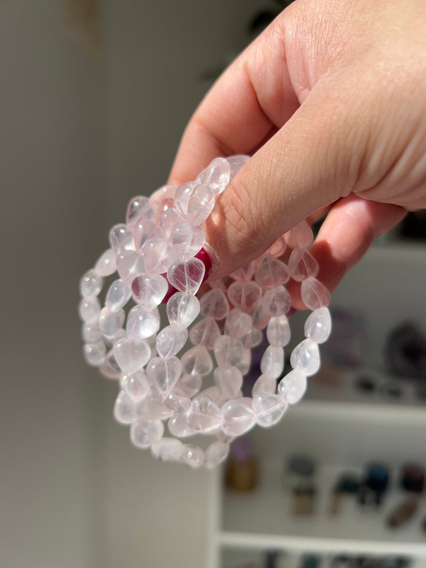 Bracciale cuori di Quarzo Rosa