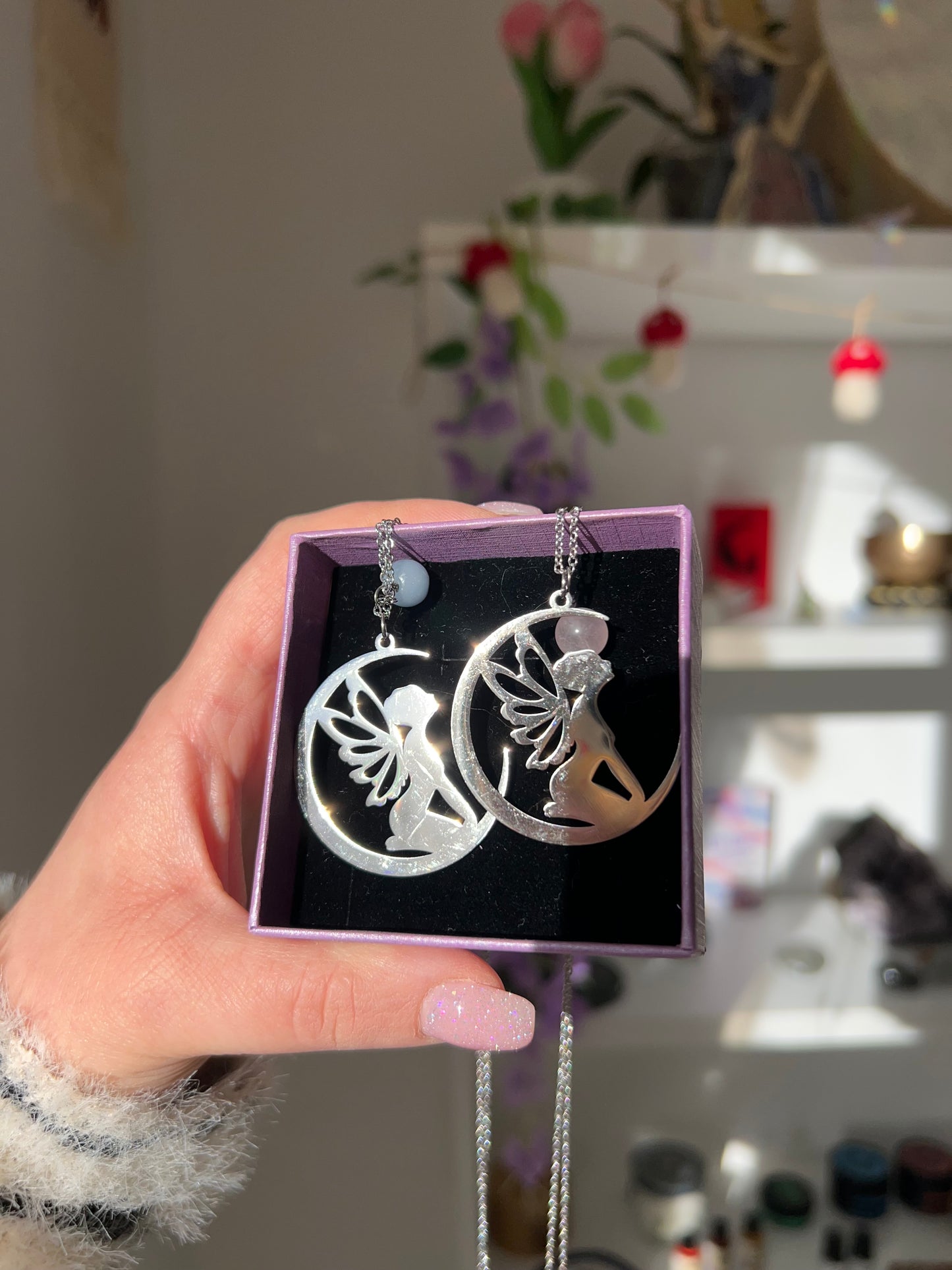 Coppia Collane Fatine🧚‍♀️💕con Quarzo Rosa + Angelite