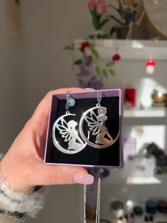 Coppia Collane Fatine🧚‍♀️💕con Quarzo Rosa + Angelite