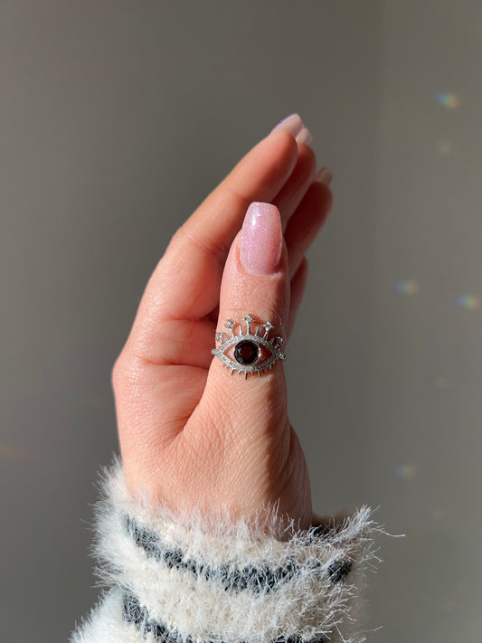 Anello Occhio in Quarzo Fumé🖤(argento 925)