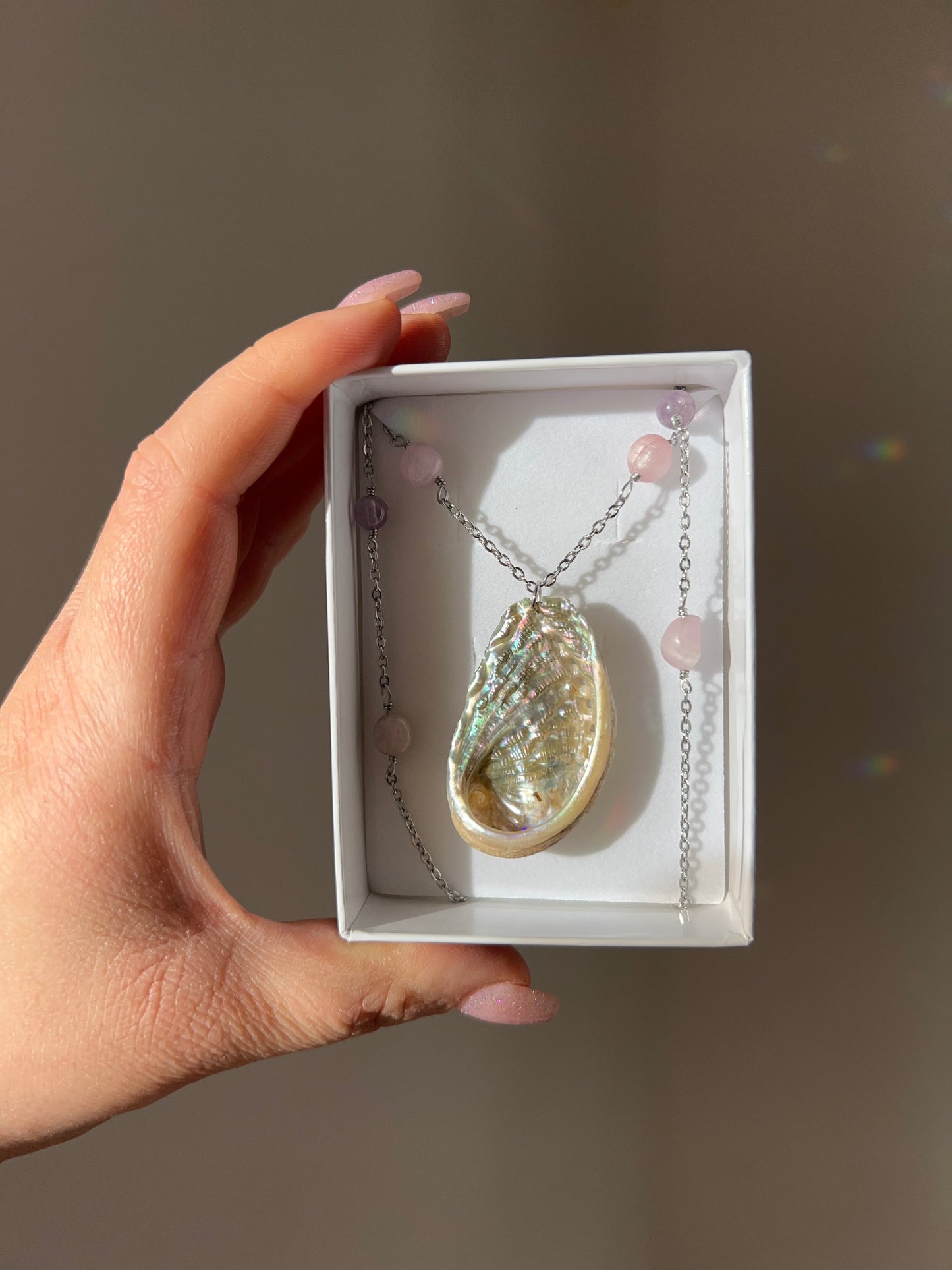 Collana Abalone con Ametista e Kunzite🌸🐚