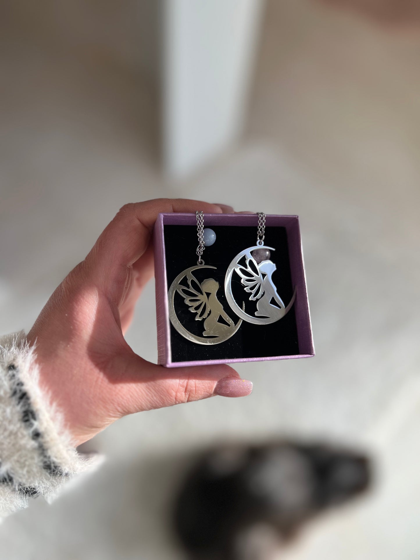 Coppia Collane Fatine🧚‍♀️💕con Quarzo Rosa + Angelite